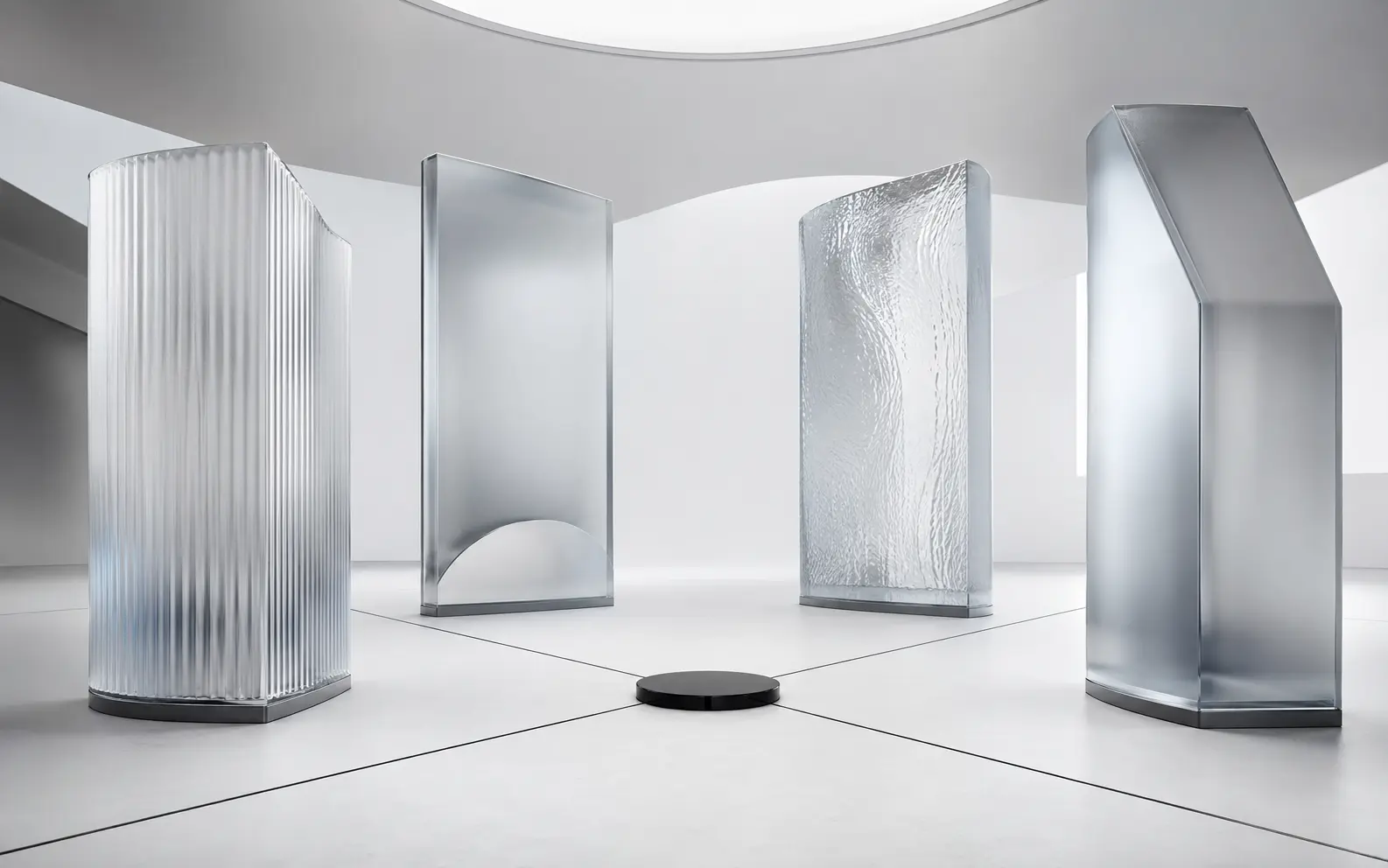 Quatre structures de verre représentant différents choix d’intelligence artificielle